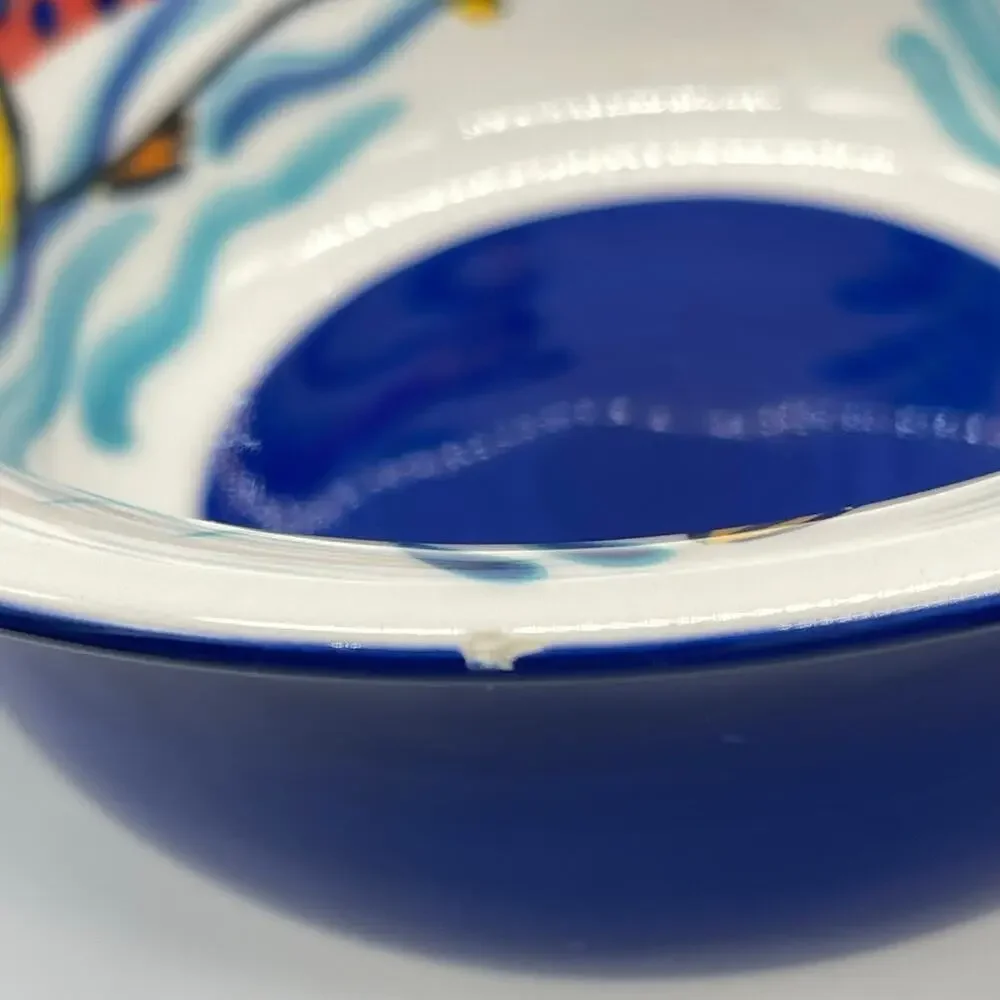 Les Tropiques Strata Cereal Bowl Blue Hand Painted Tropical Fish *Paint Chip
